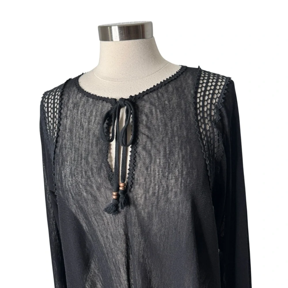 Robin‎ Piccone Black Mesh Sheer Long Sleeve Swim Cover Up Womens Size Medium